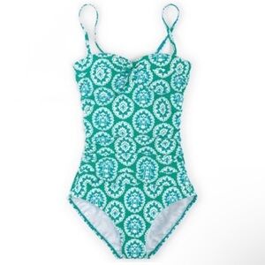 Boden Sorrento Medallion one piece swimsuit 10 turquoise green boho summer beach